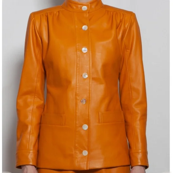 MARYAM NASSIR ZADEH Orange lambskin leather Manchester jacket S M - Picture 1 of 4